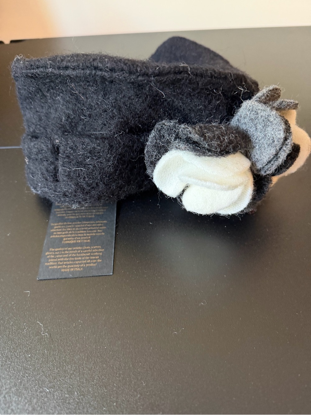 Black Floral Accent Wool Hat for Women - Picture 3 of 6